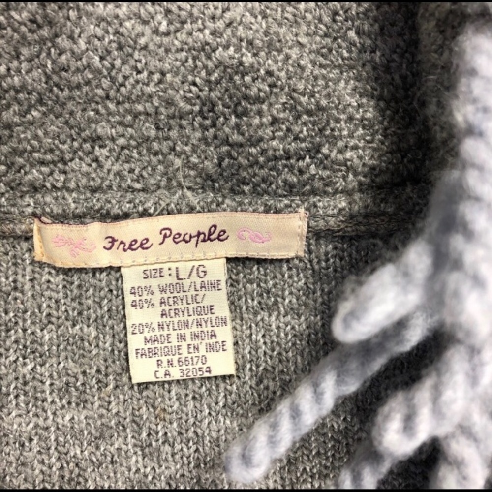 Free People ❤️ Grey Fringe Cardigan Sweater Large - Picture 4 of 4